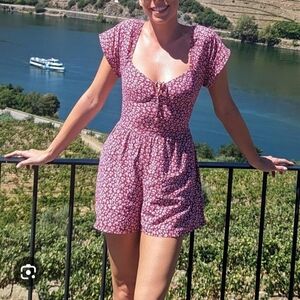 Hollister Red Floral Romper